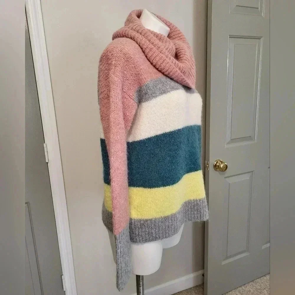 Lou & Grey For LOFT Plushfuzz Wool/Alpaca Blend Colorblock Turtleneck Sweater(M)